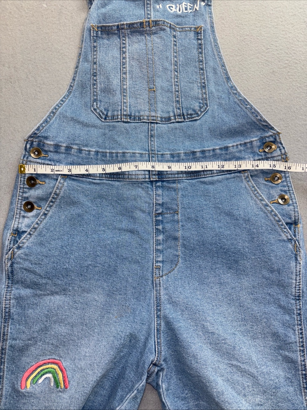 Women’s Denim Coverall With Adjustable Rainbow Straps And Embroidery Detail-XS - Picture 6 of 7